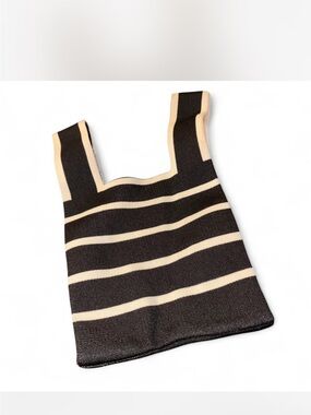 Striped Knit Tote Bag - Black and Cream